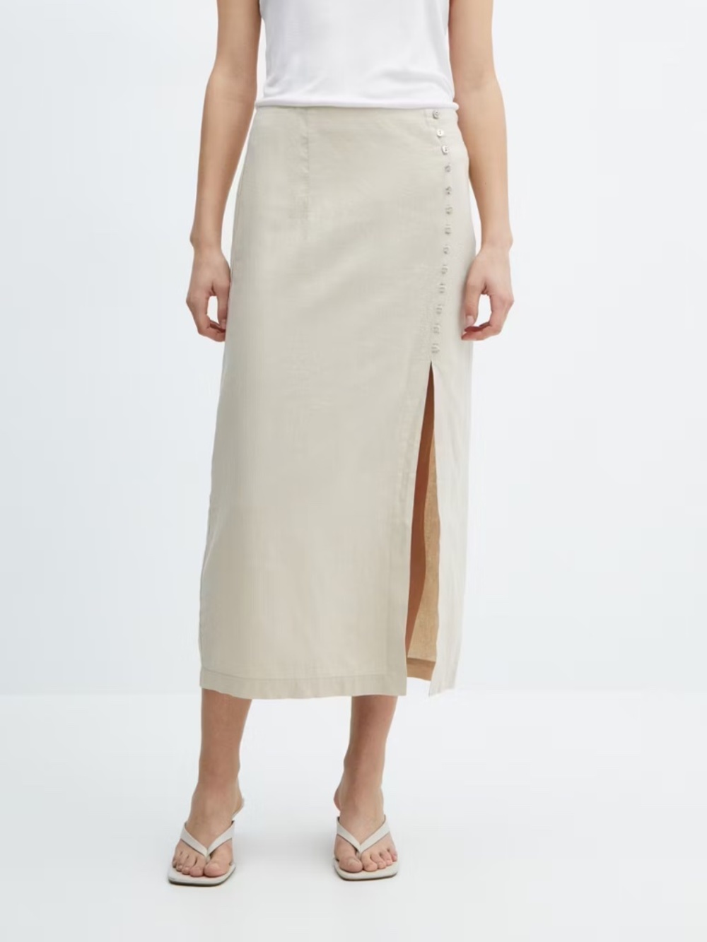 NWT Mango Linen Skirt with Slit in Khaki - Size 38EU / 6US